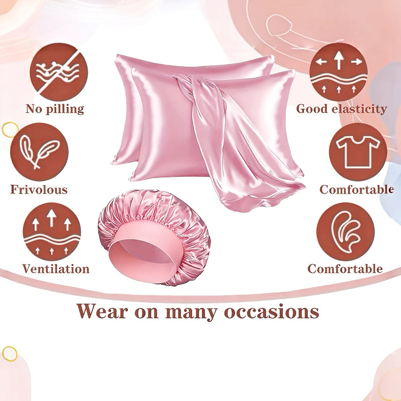 7pcs Women's Sleep Beauty Tools Set — Detachable Satin Pillowcase, Hair Care Shower Cap, Light-Blocking Sleep Mask & Hair Tie Set with Storage